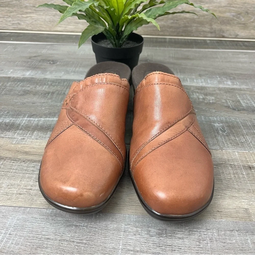 Clarks Bendables Brown Leather Slide Mules Size 8.5 Women’s - Picture 6 of 10